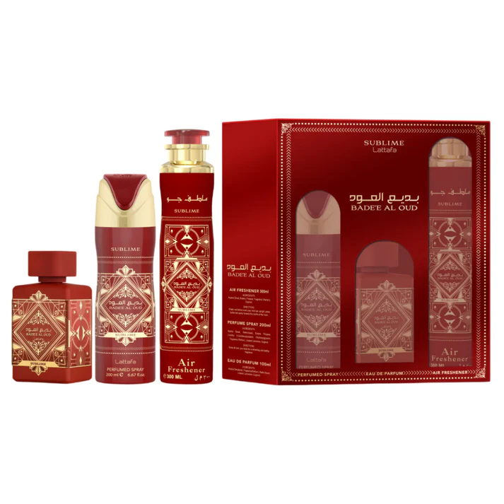 Bade’e Al Oud Sublime Gift Set (100ml EDP, 200ml Perfumed Spray & 300ml Air Freshener) by Lattafa